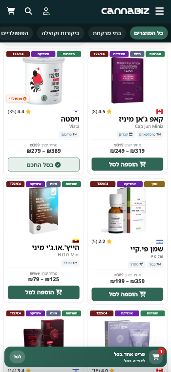 תצוגת מוצרי קנאביס רפואי בקנאביז
